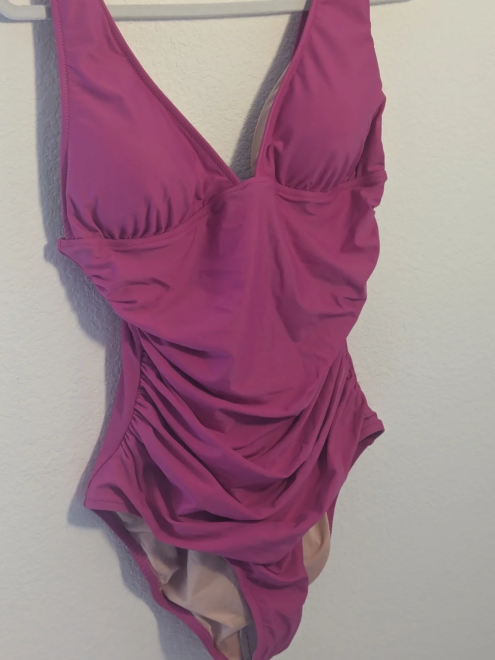 J.Crew Pink Ruched One Piece Swimsuit Size 12 V-Neck Tummy Control